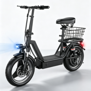 Electric Scooter with Seat and Storage Basket